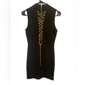 ✨ Windsor Black Bodycon Dress w/ Gold Lace-Up Detail | Size Large ✨